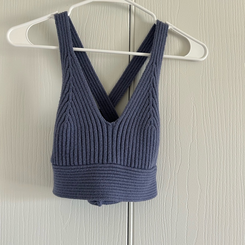 Blue Ribbed Knit Top